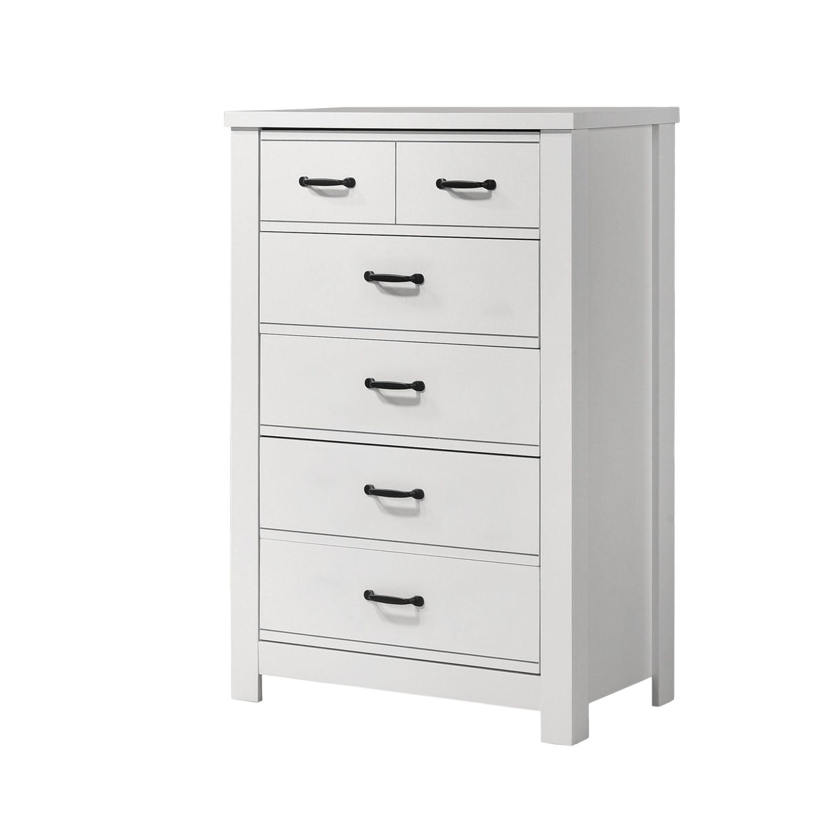 Cassini 5 Drawer Chest with Sleek Black Handles - White