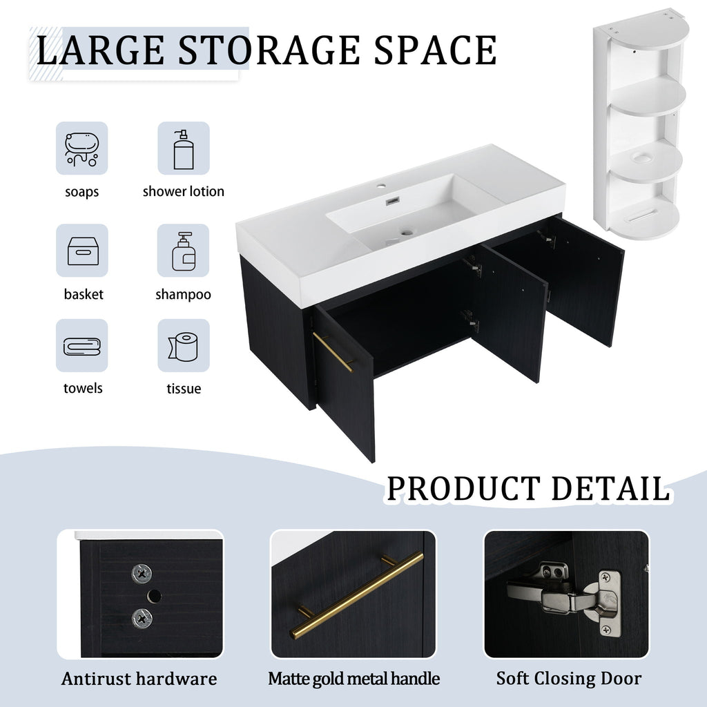 Modern Wall Mounted Bathroom Vanity With Thick Edge Resin Sink And Storage Rack
