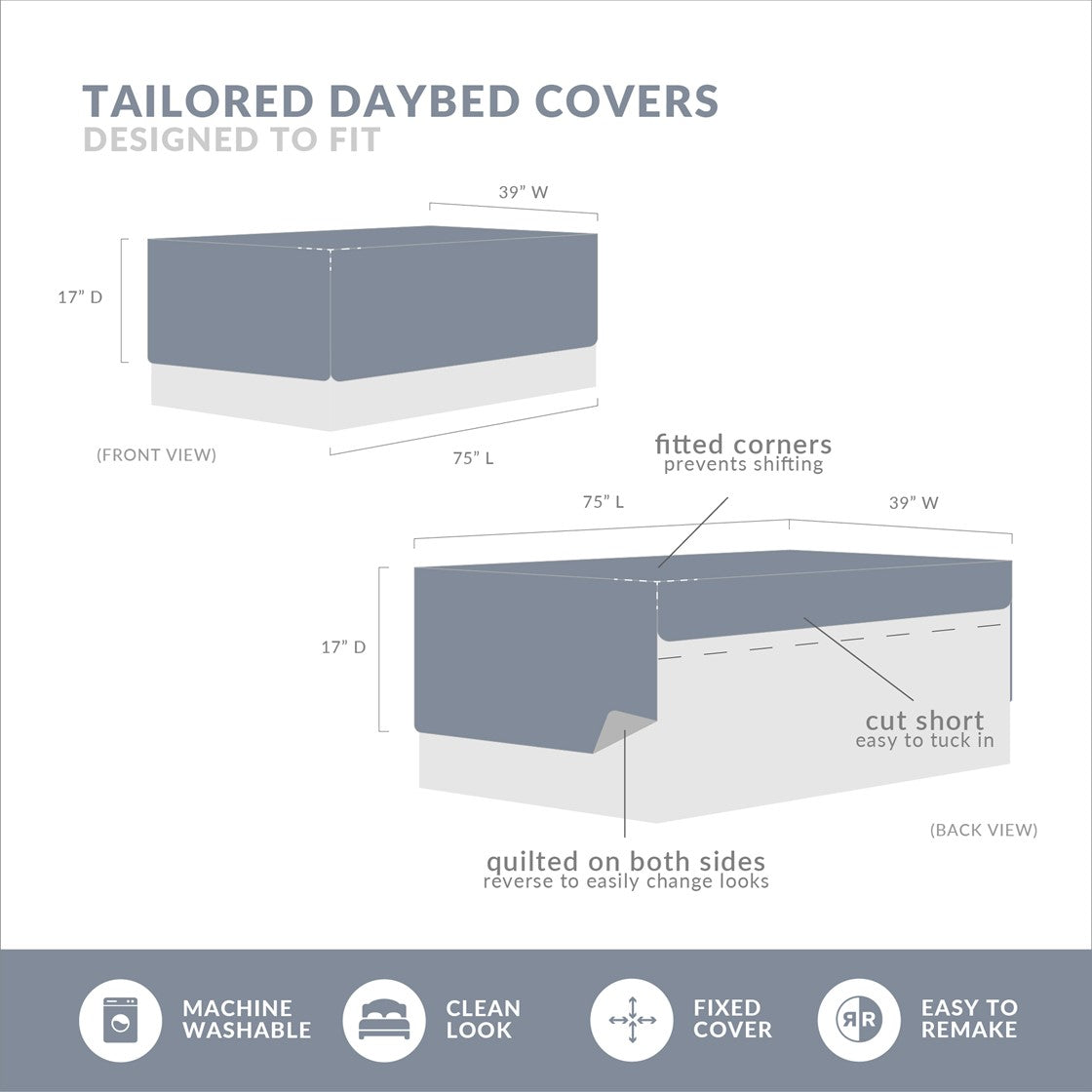 Reversible Scalloped Edge Daybed Cover Set with Antimicrobial Treatment - White or Blush