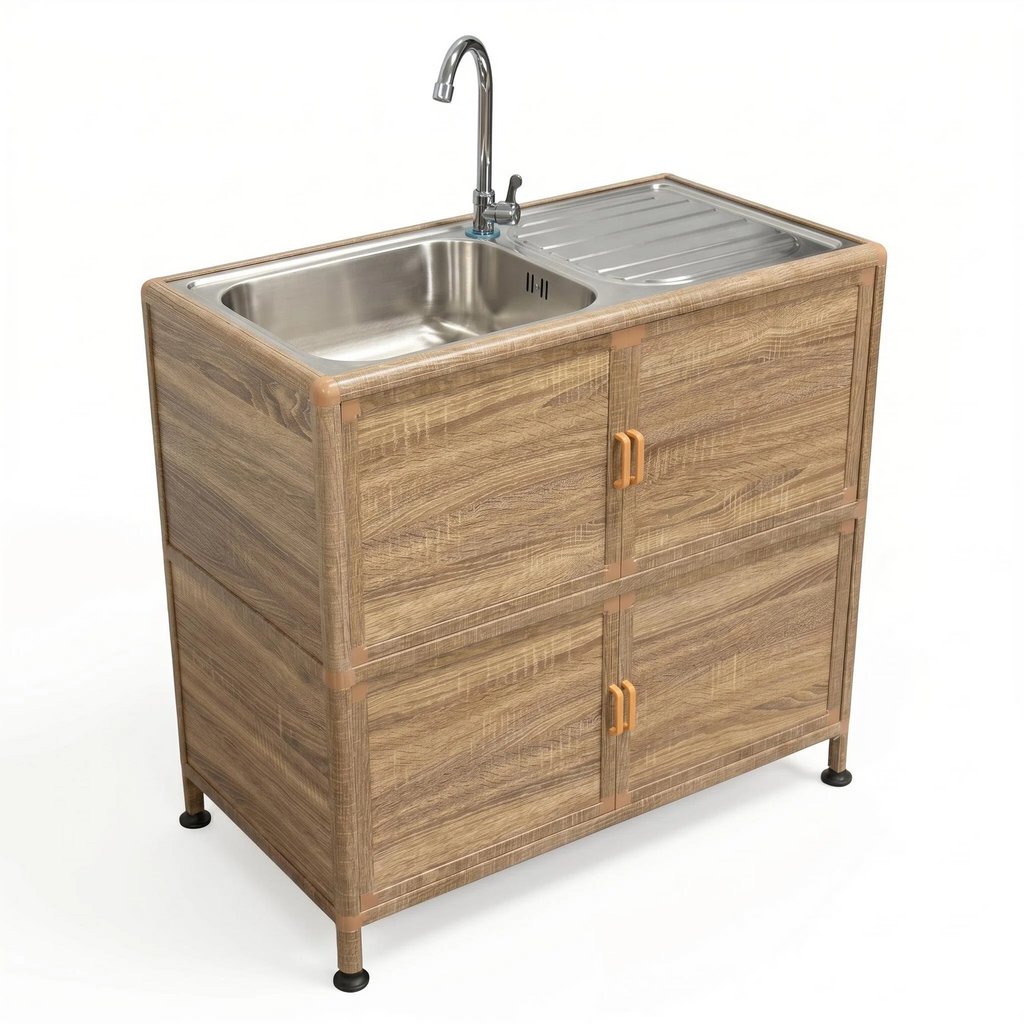 Utility Sink with Cabinet with Lockable Storage - Natural Wood Grain