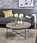 Weathered Round Coffee Table with Metal Trim - Oak