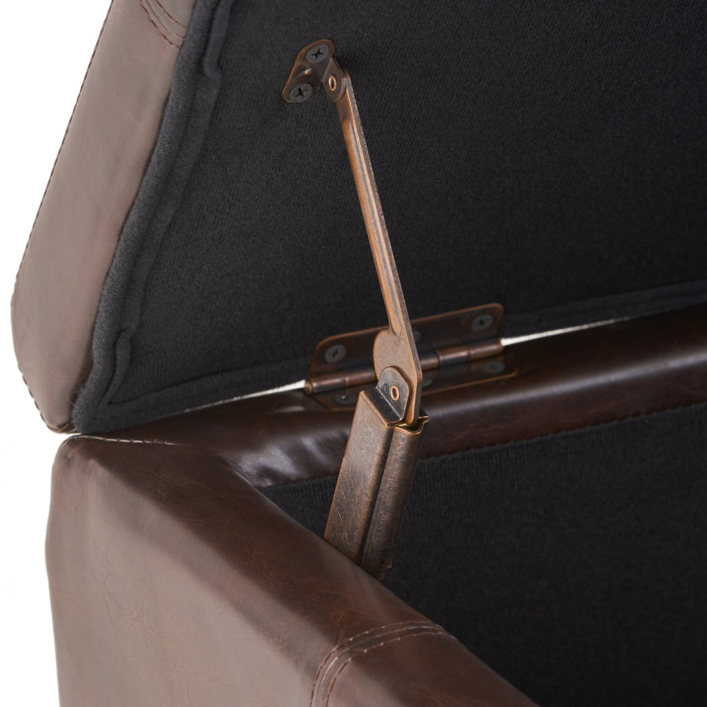 Upholstered PU Leather Storage Ottoman with Solid Wooden Legs - Faux Leather