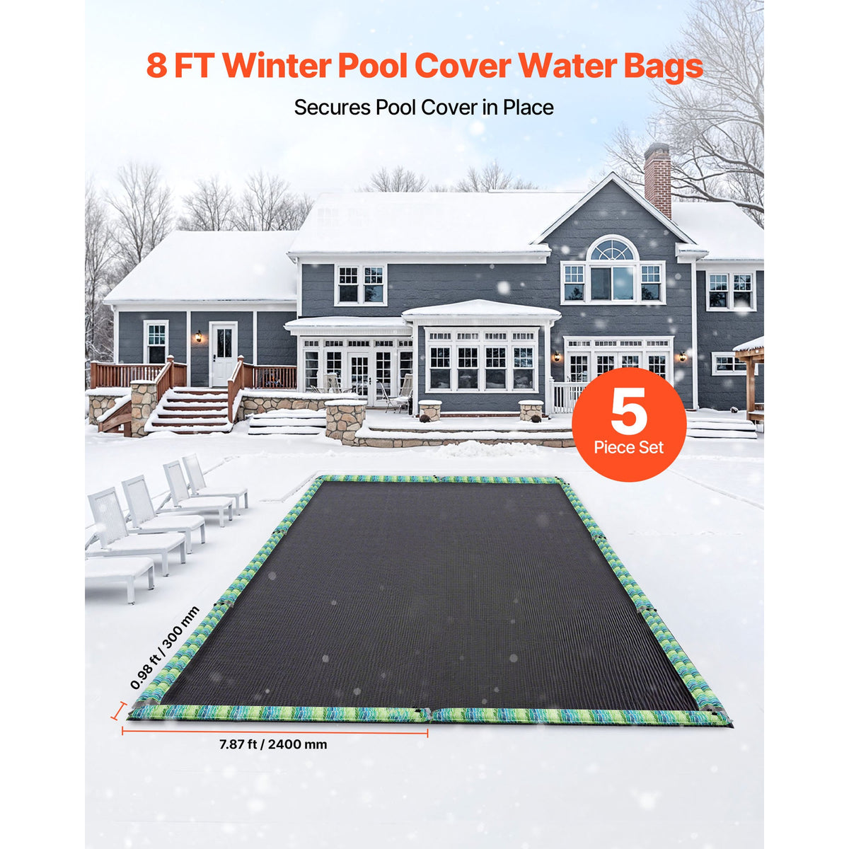 Reflective Double Chamber Pool Cover Water Bags with Night Visibility - 8ft