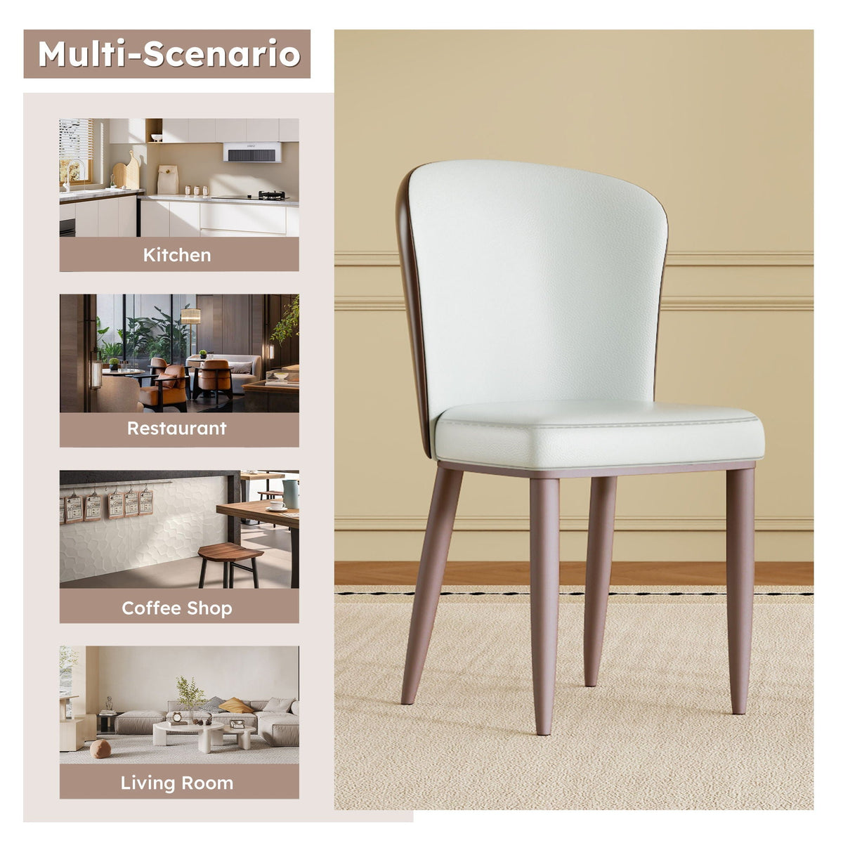 White Dining Chair Set with Carbon Steel Legs and Comfortable Seating