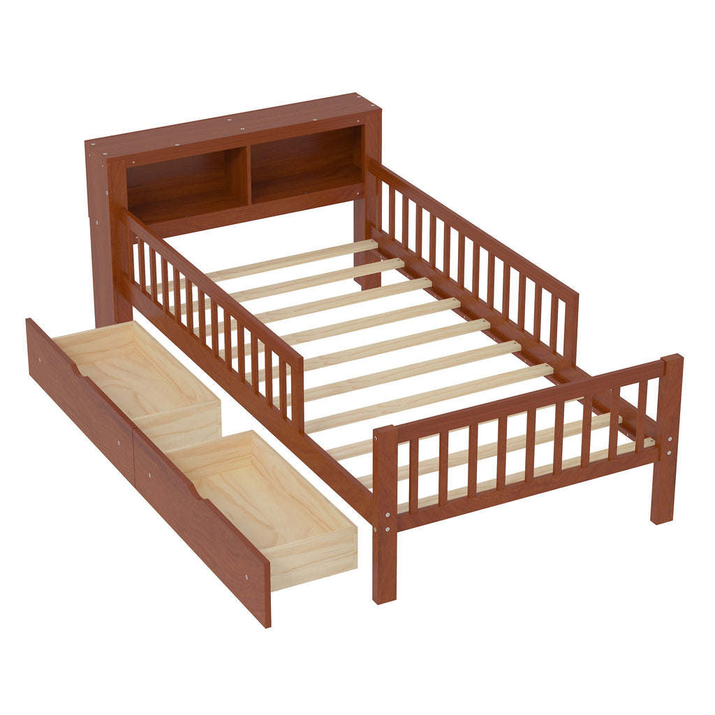 Twin Storage Bed with Headboard Rack & Under-Bed Drawers - Multiple Colors