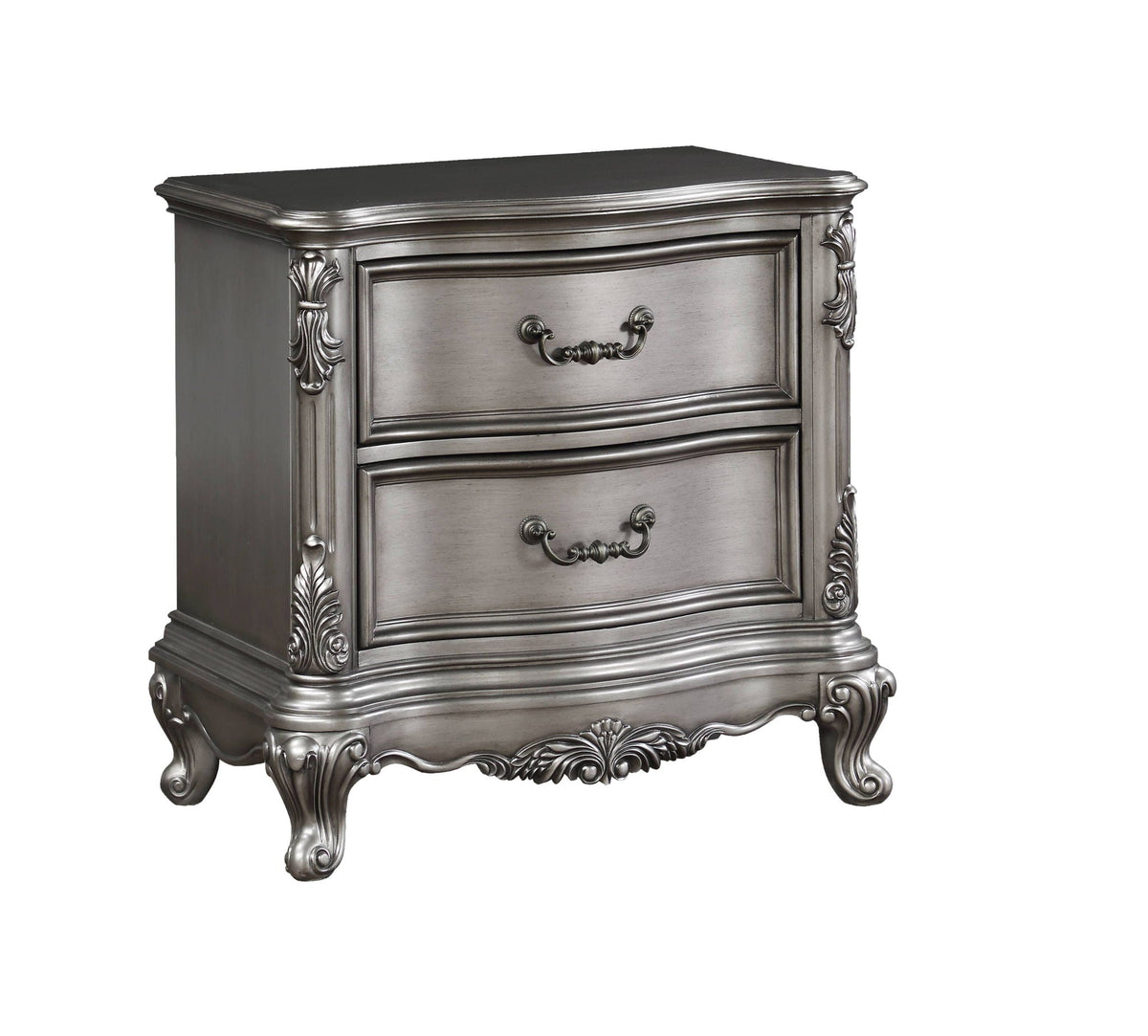 Ariadne Nightstand with Antique Silver Finish - Traditional Wood Accent