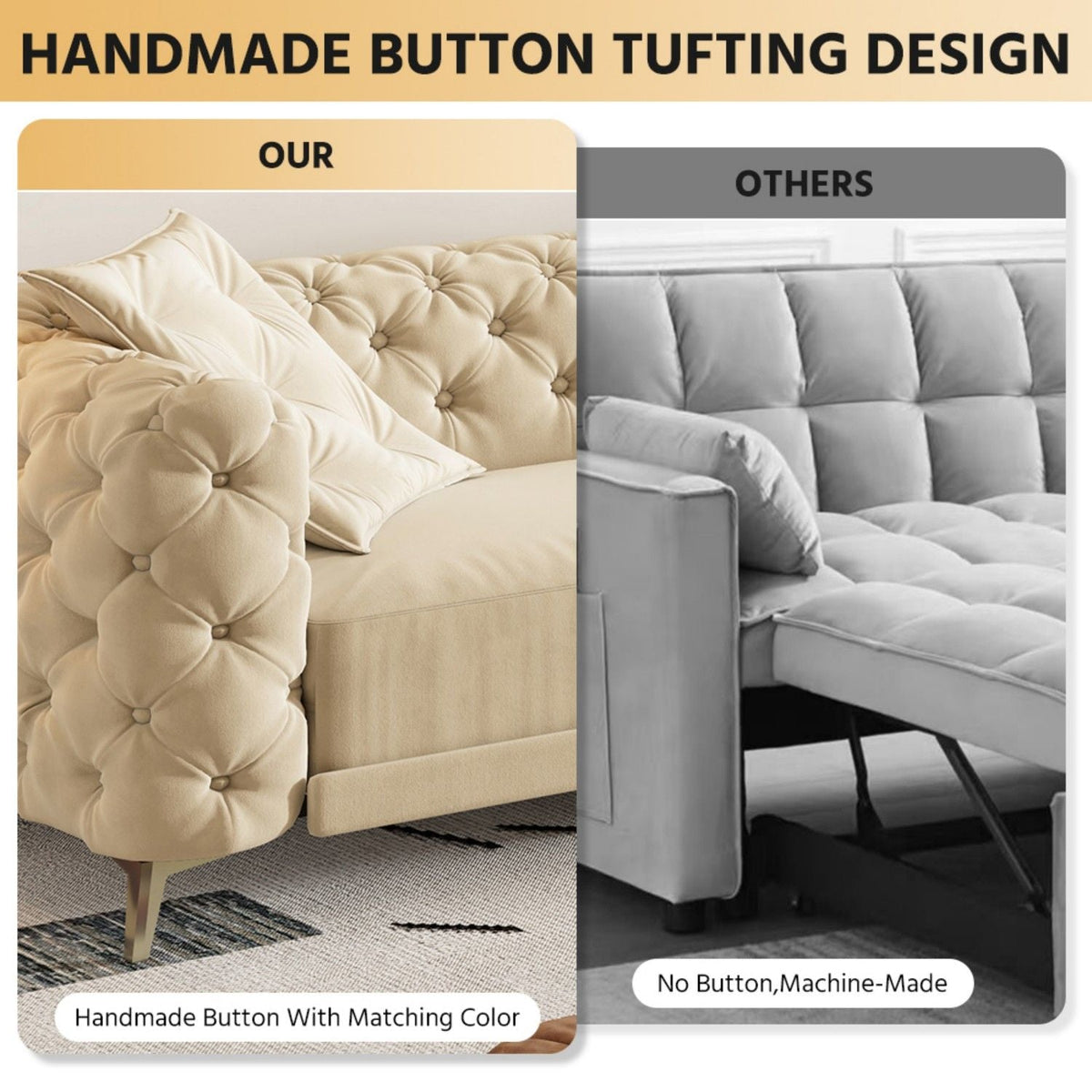 3-In-1 Convertible Sleeper Sofa Set with Deep Seat & Movable Ottoman - White, Beige, Gray