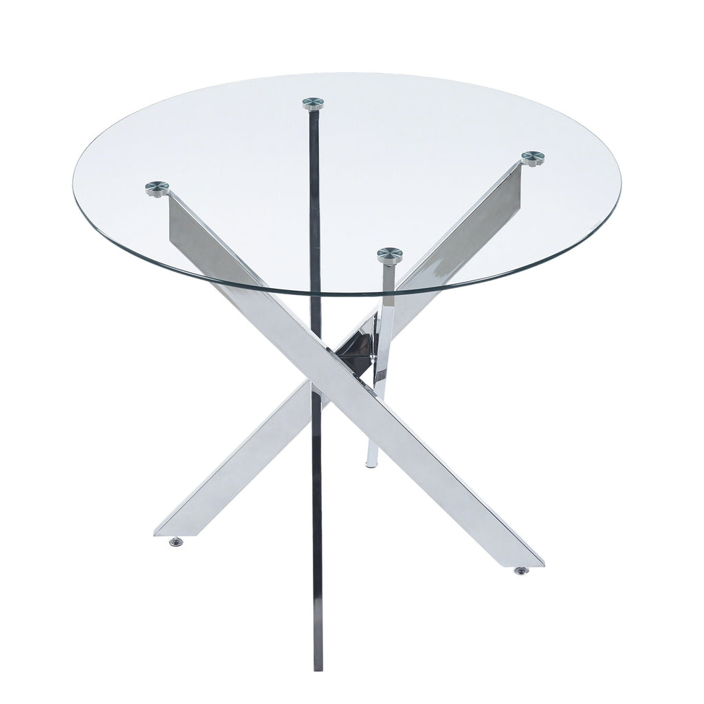 Dining Table With Cross Metal Leg And Tempered Glass