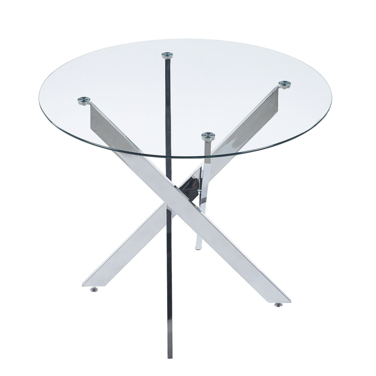 Dining Table With Cross Metal Leg And Tempered Glass