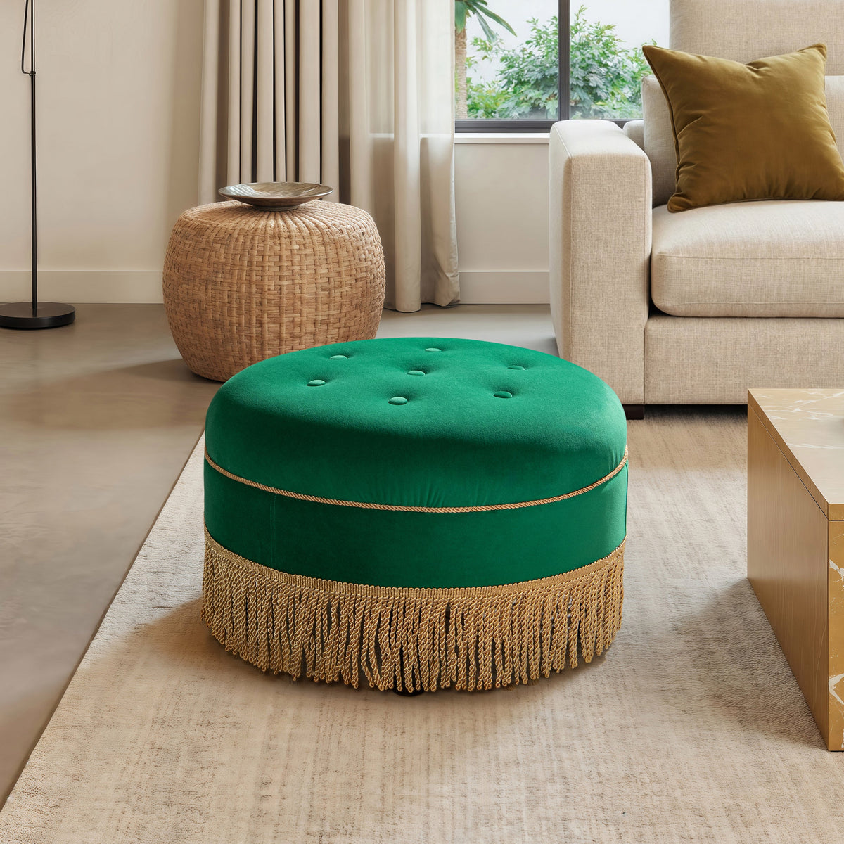Yolanda 24" Round Upholstered Accent Ottoman