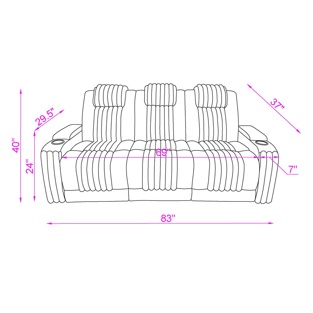 Power Reclining Sofa with Power Headrest and Drop Down Table - Black, Dark Brown, or Dark Gray