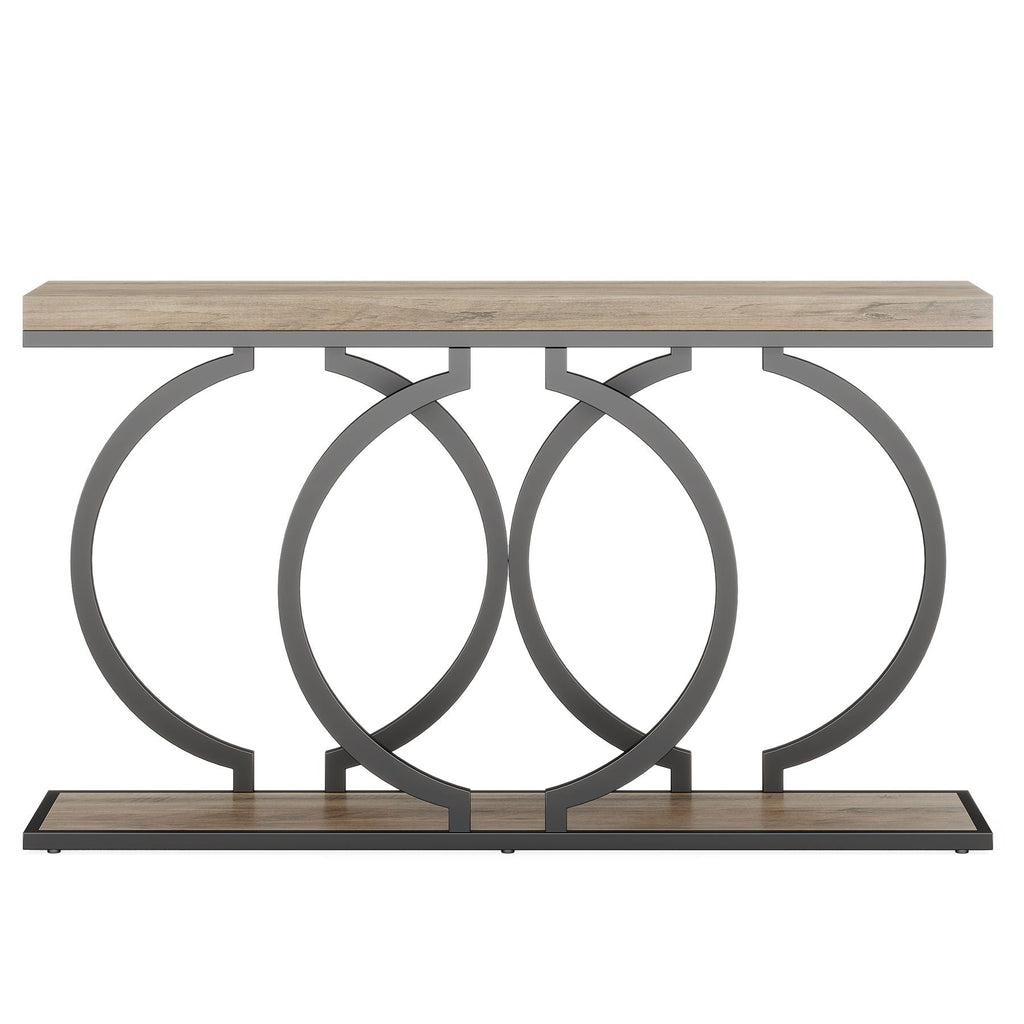 Narrow Long Console Table with Geometric Frame - Gray