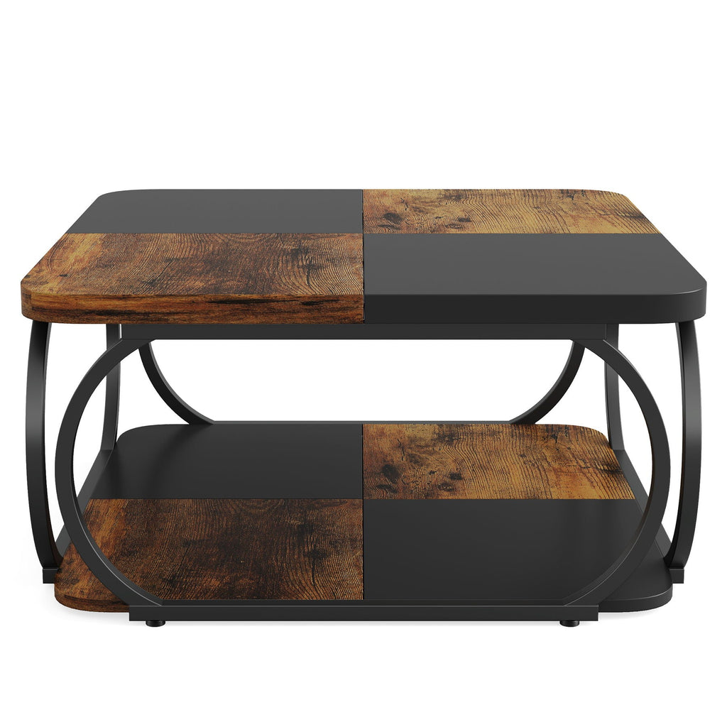 Square Coffee Table with Storage Shelf, 2 Tier - Brown / Black