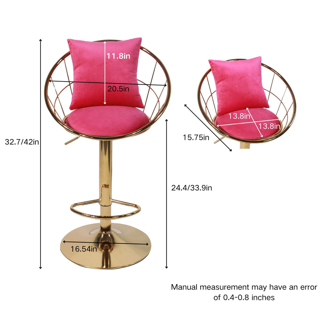 Adjustable Velvet Bar Stool Set with 360° Rotation - Multiple Colors