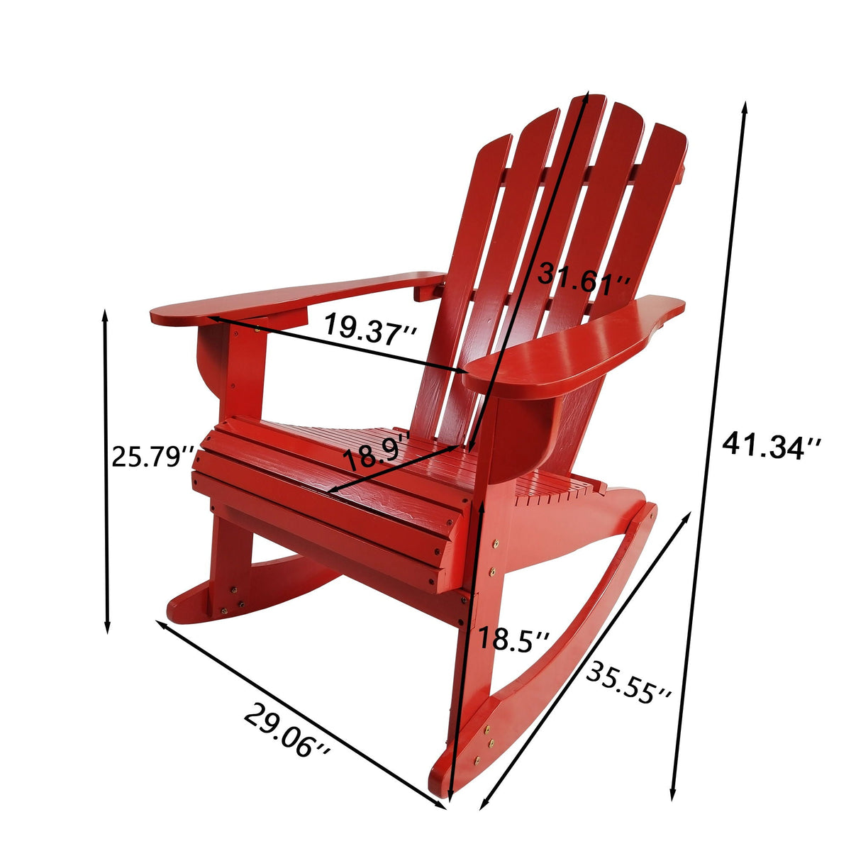 Reclining Outdoor Rocking Adirondack Chair with Populus Wood Construction - Red or Dark Gray
