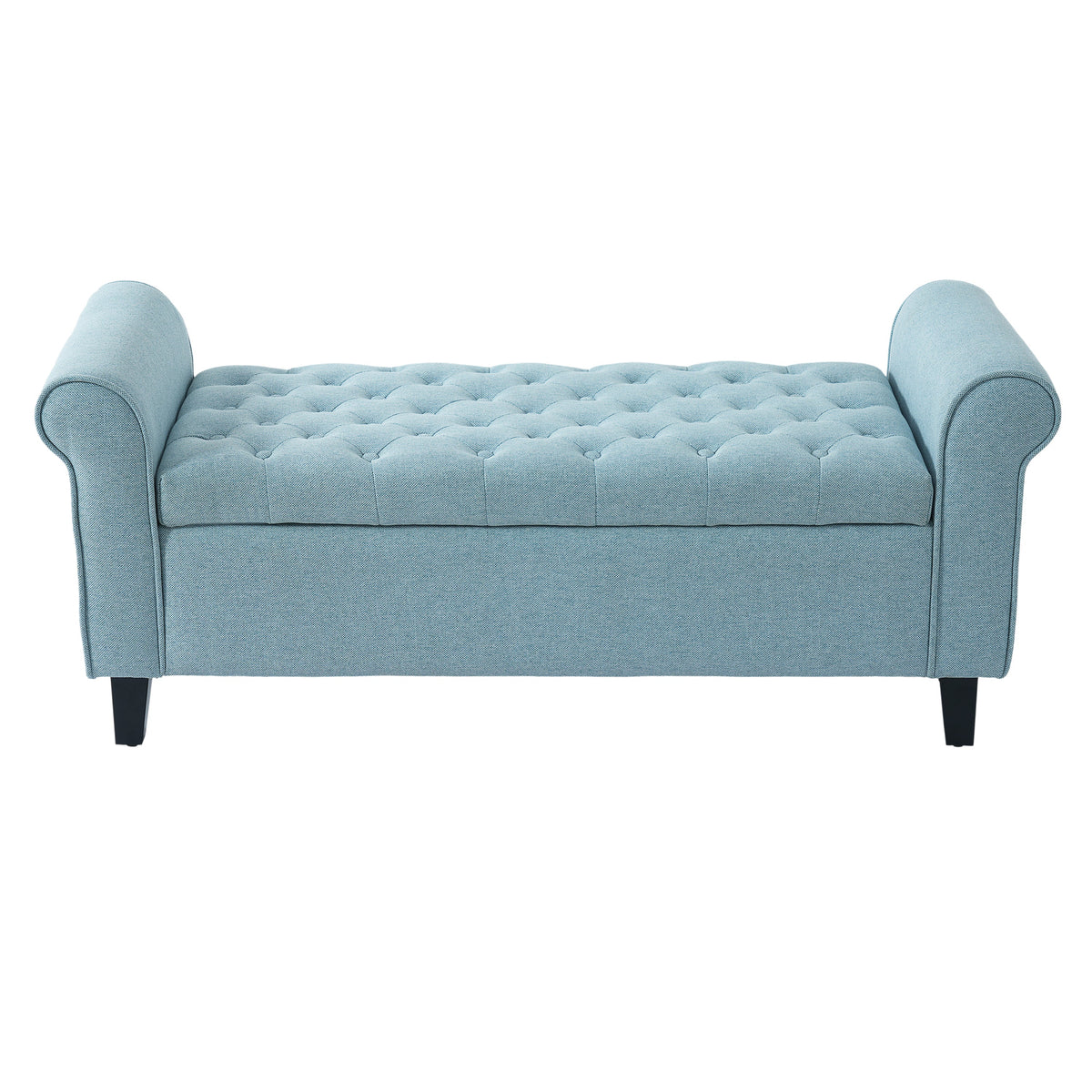 Light Blue Tufted Storage Bench with Upholstered Seating - Light Blue