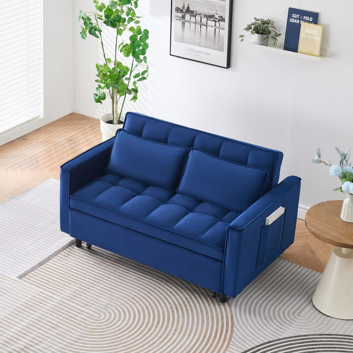 Convertible Velvet Sofa Bed with Storage Pockets - Multiple Colors
