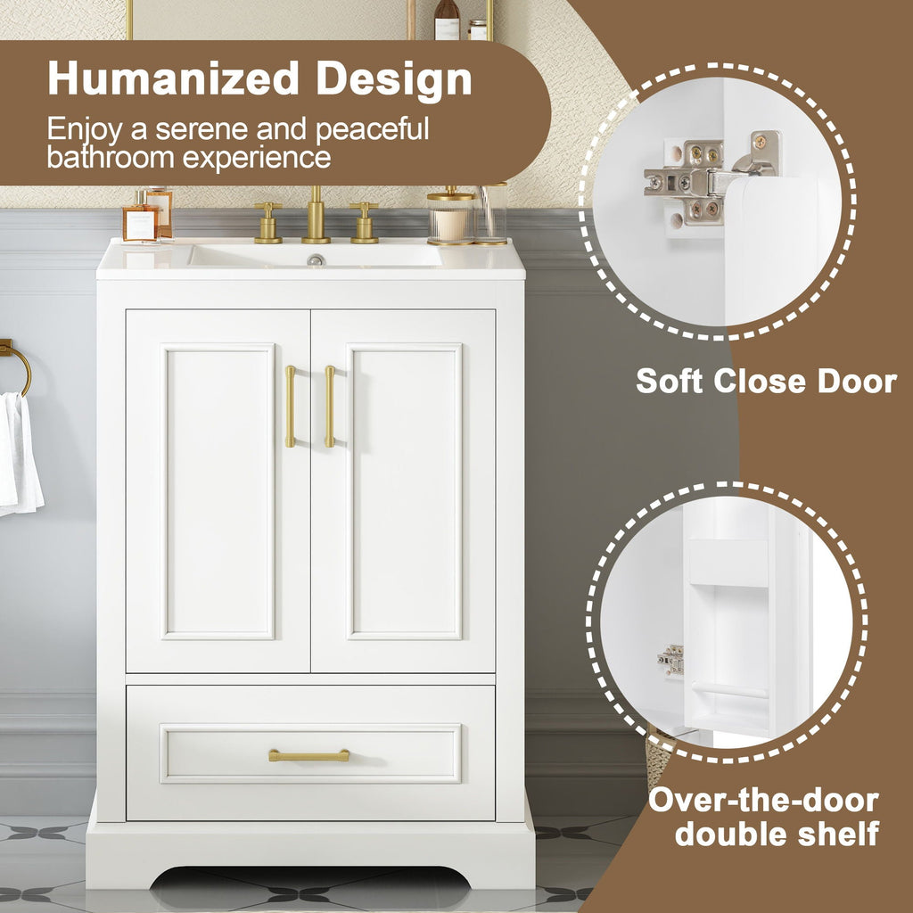 Bathroom Vanity with Sink and Soft Close Doors - White, Black, Green, or Gray