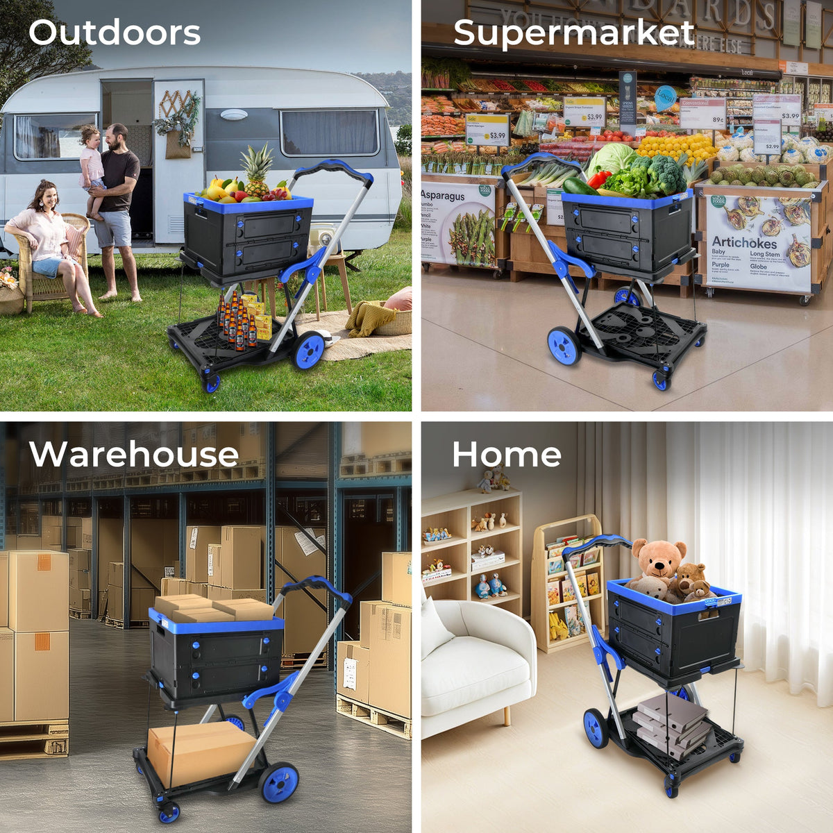 2-Tier Folding Cart with Folding Design - ABS & Aluminum