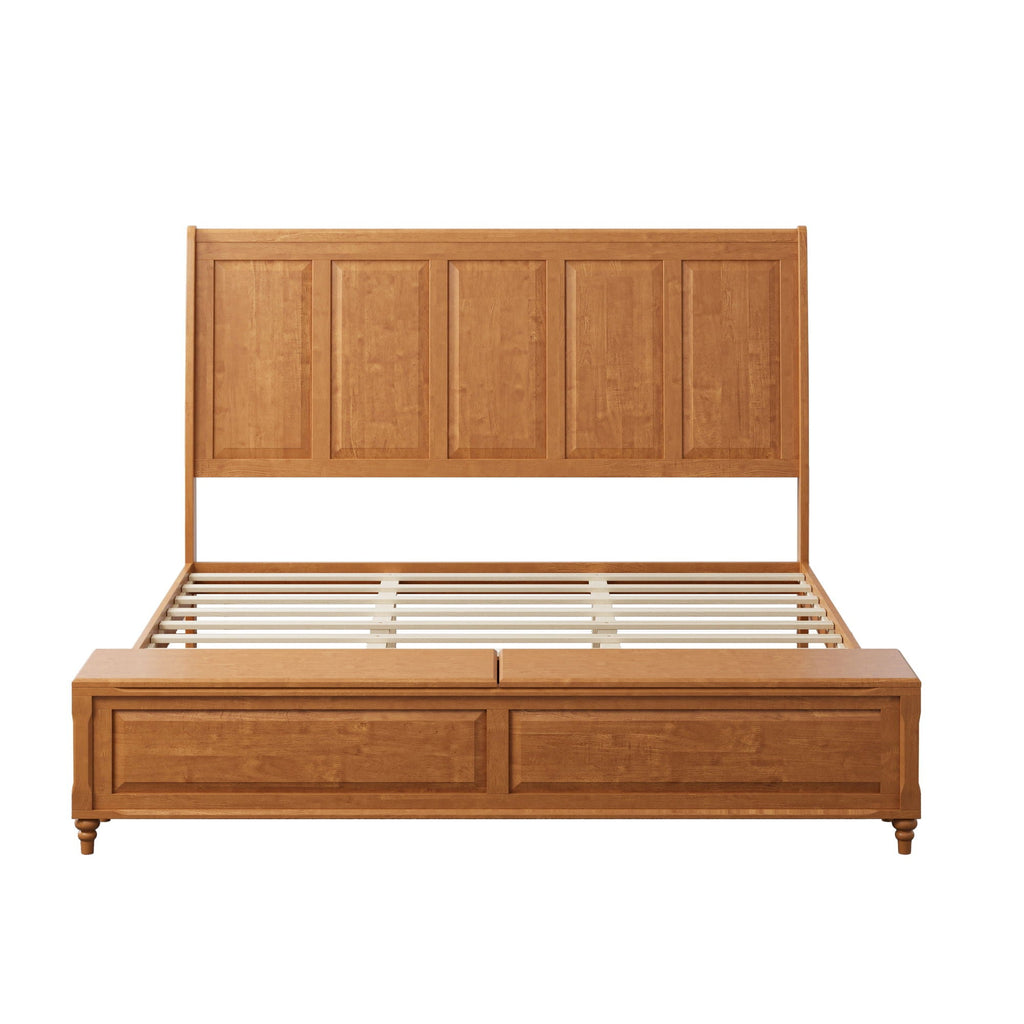 Sleigh Bed Frame with Tall Headboard and Storage Bench - Dark or Light Brown
