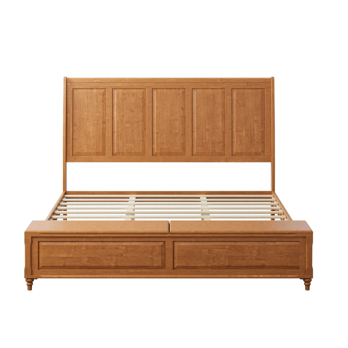 Sleigh Bed Frame with Tall Headboard and Storage Bench - Dark or Light Brown