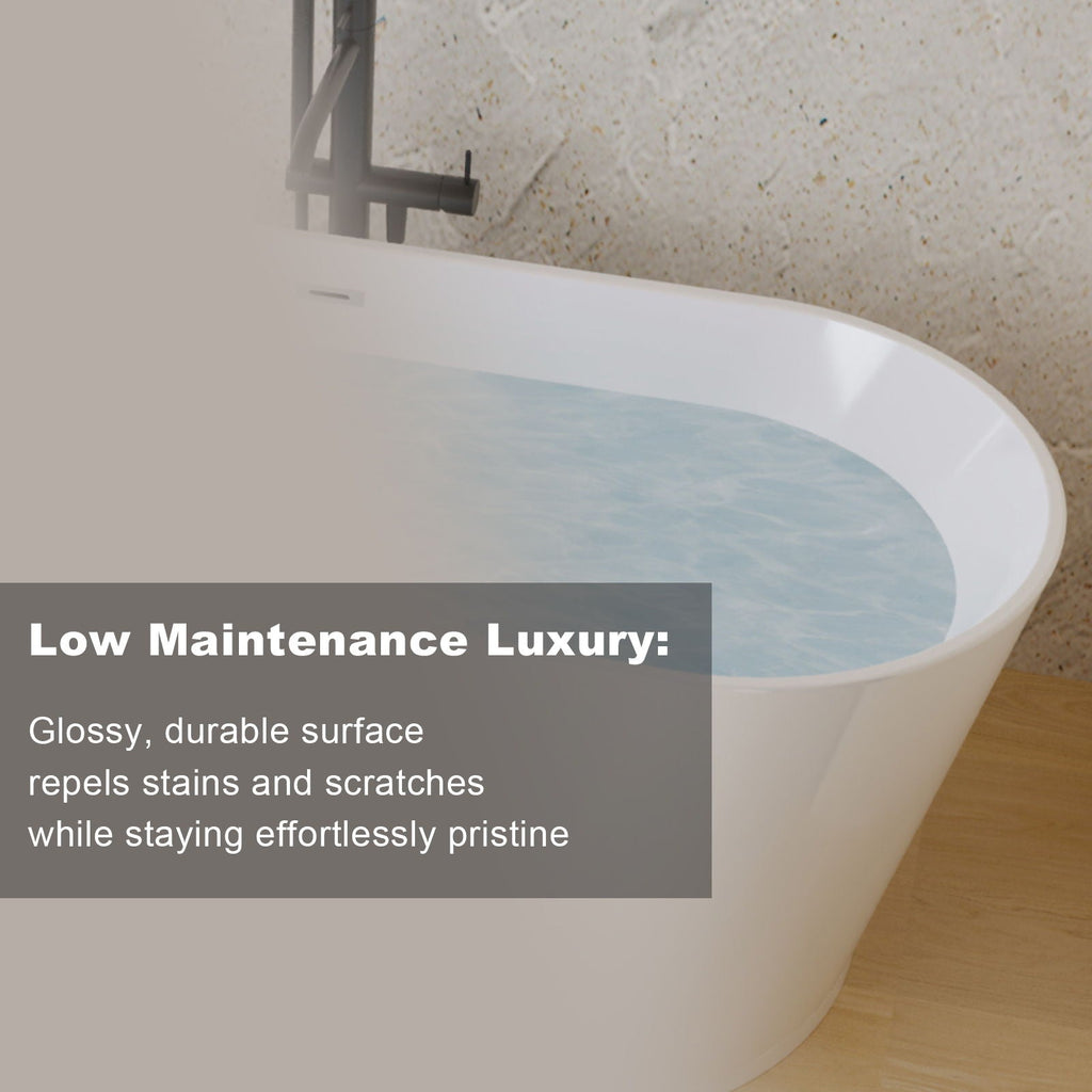 Glossy Freestanding Bathtub with Toe Tap Drain - Multiple Sizes, White or Black