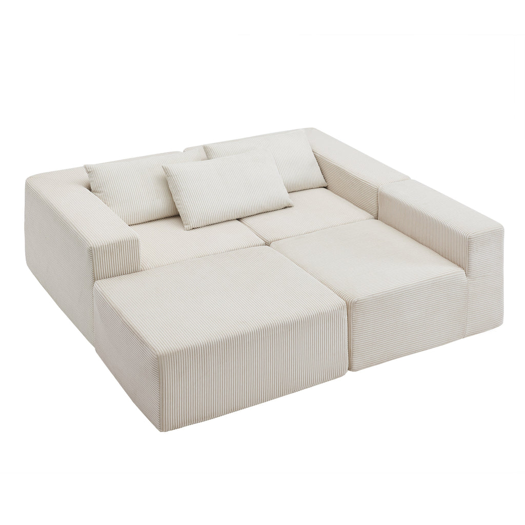 107" Compressed Sectional Sofa with High-Density Cushions - Beige