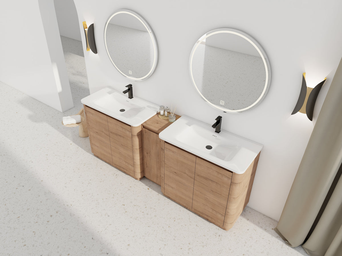 84'' Freestanding Bathroom Vanity with Ceramic Sink - Imitative Oak