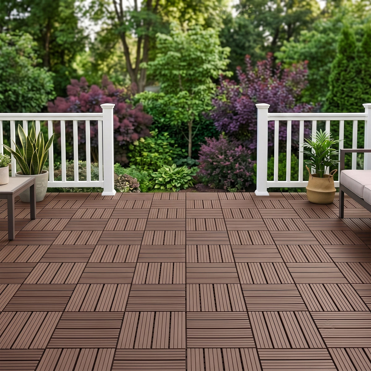Plastic Interlocking Deck Tiles with Waterproof & Non-Slip Surface - 44 Pack