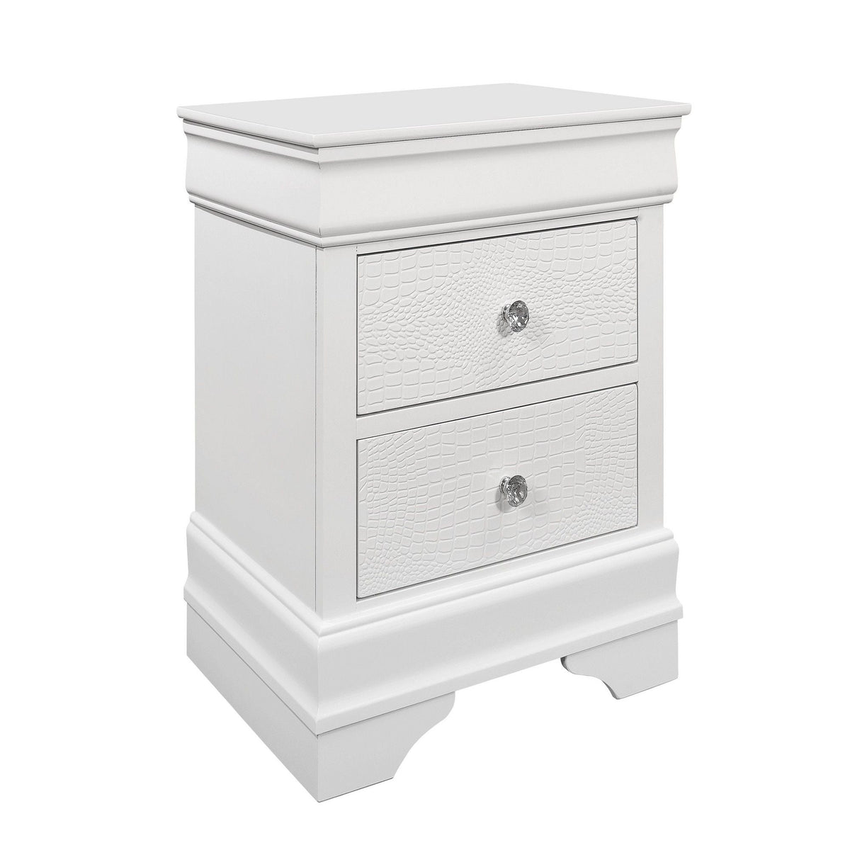 Crocodile Metallic Nightstand with Textured Drawer Front – Dark Gray or White