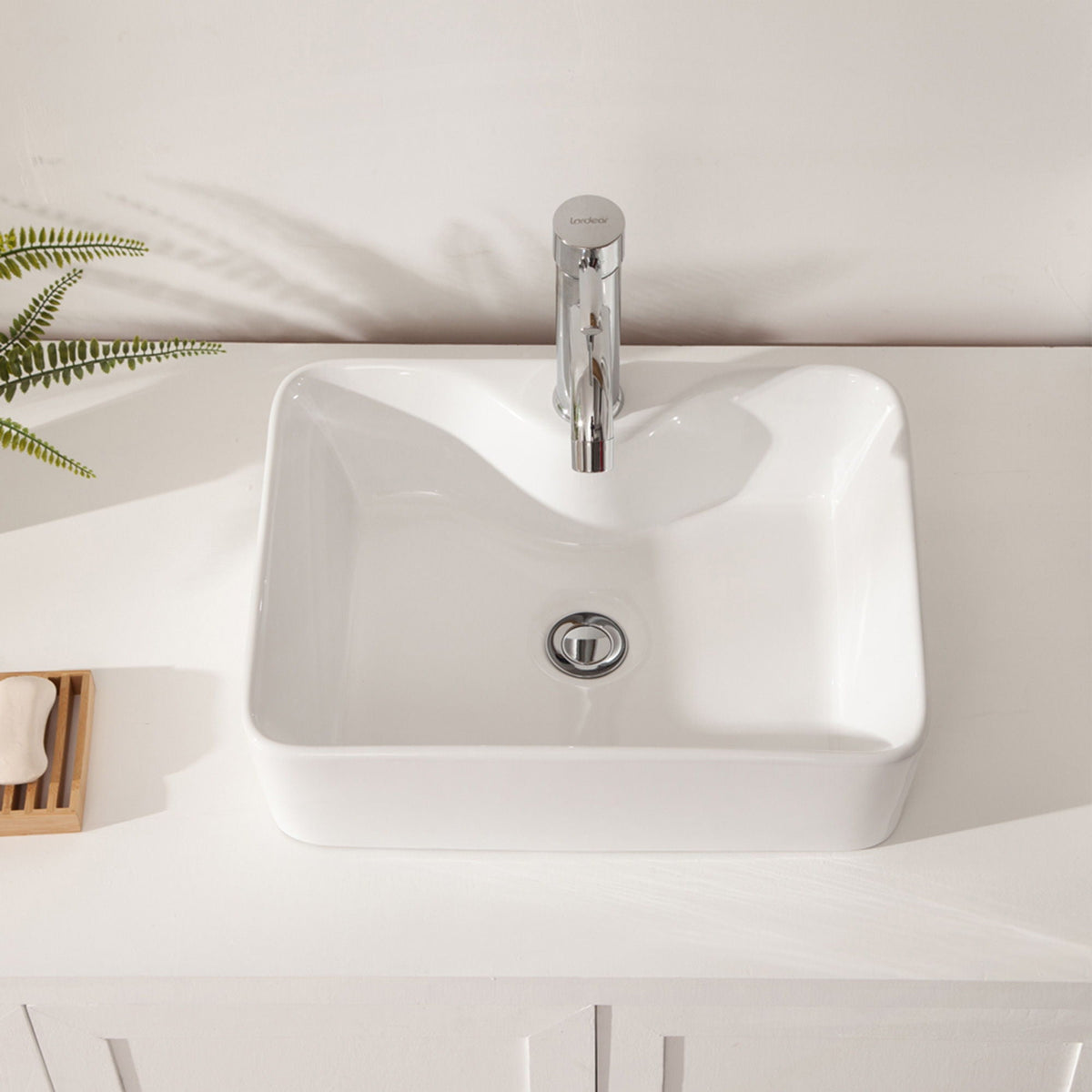 Modern Ceramic Rectangular Vessel Bathroom Sink with Sleek Design - White