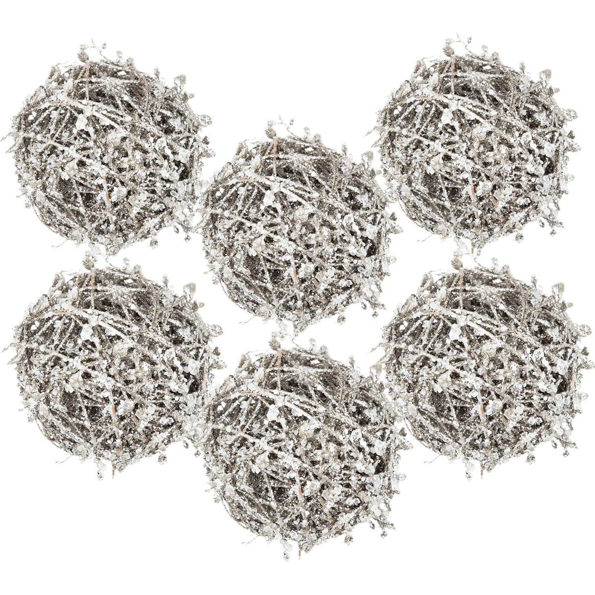 Iced Leaf and Twig Ball Christmas Tree Ornaments - Set of 4