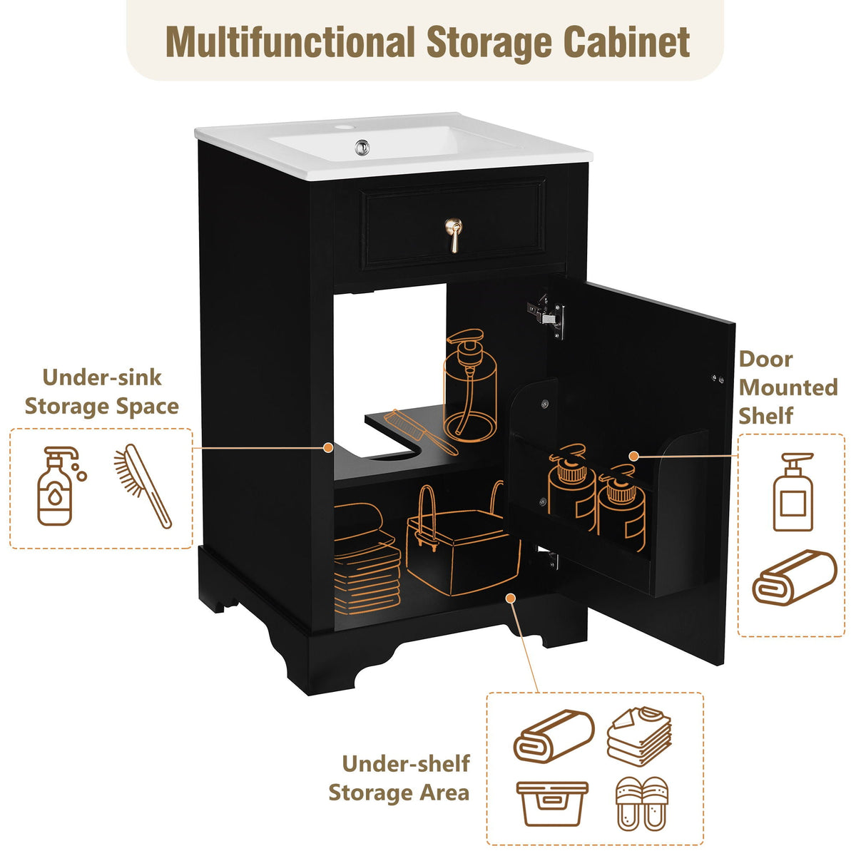 Elegant Bathroom Vanity with Ceramic Sink and Soft-Close Door - Multiple Colors