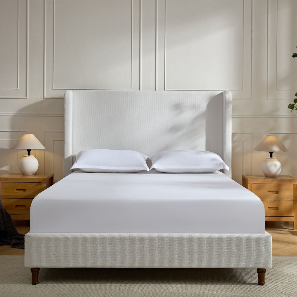 Tall Headboard Upholstered Bed with No Box Spring Needed - Cream