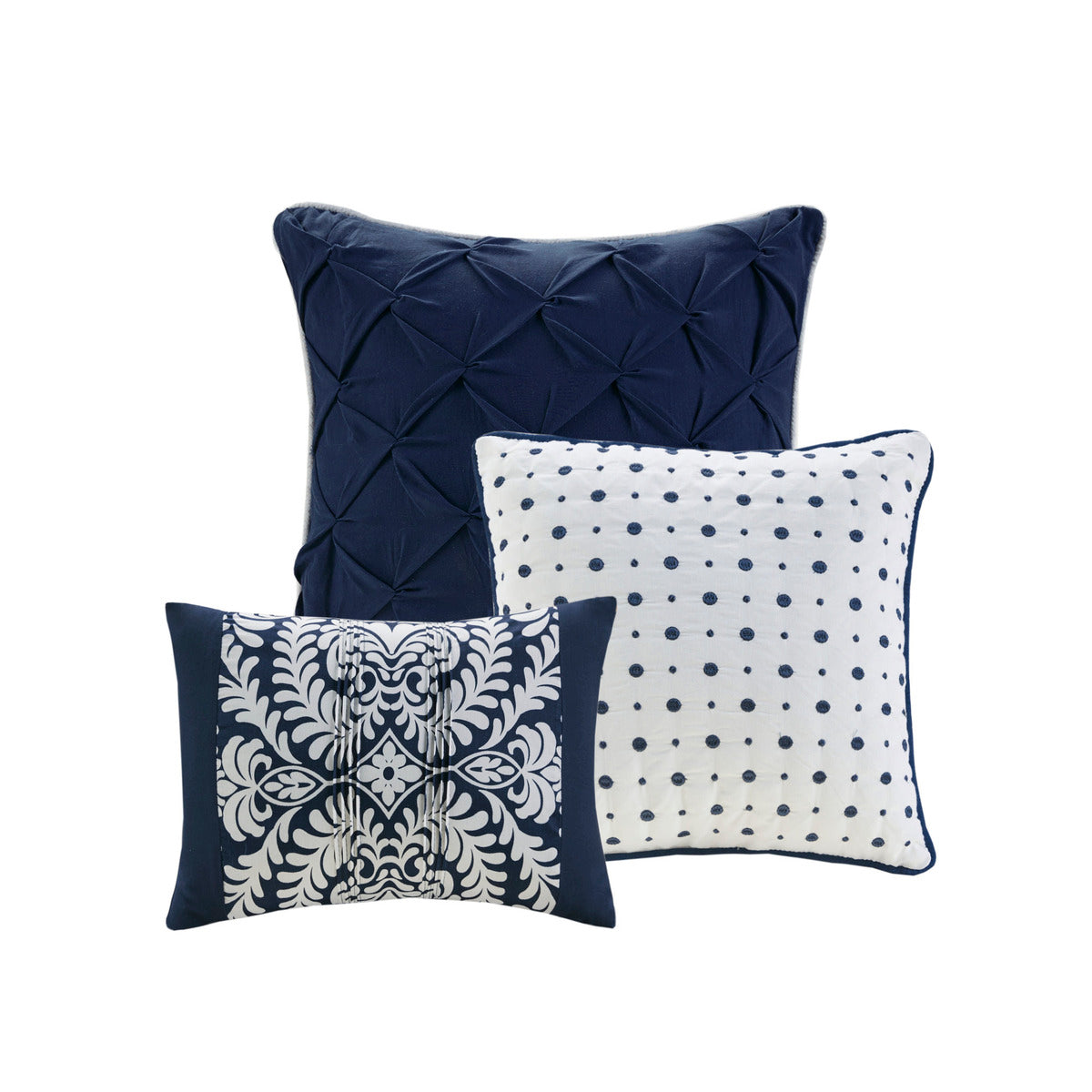 Indigo 7 Piece Cotton Printed Comforter Set with Damask Design - King