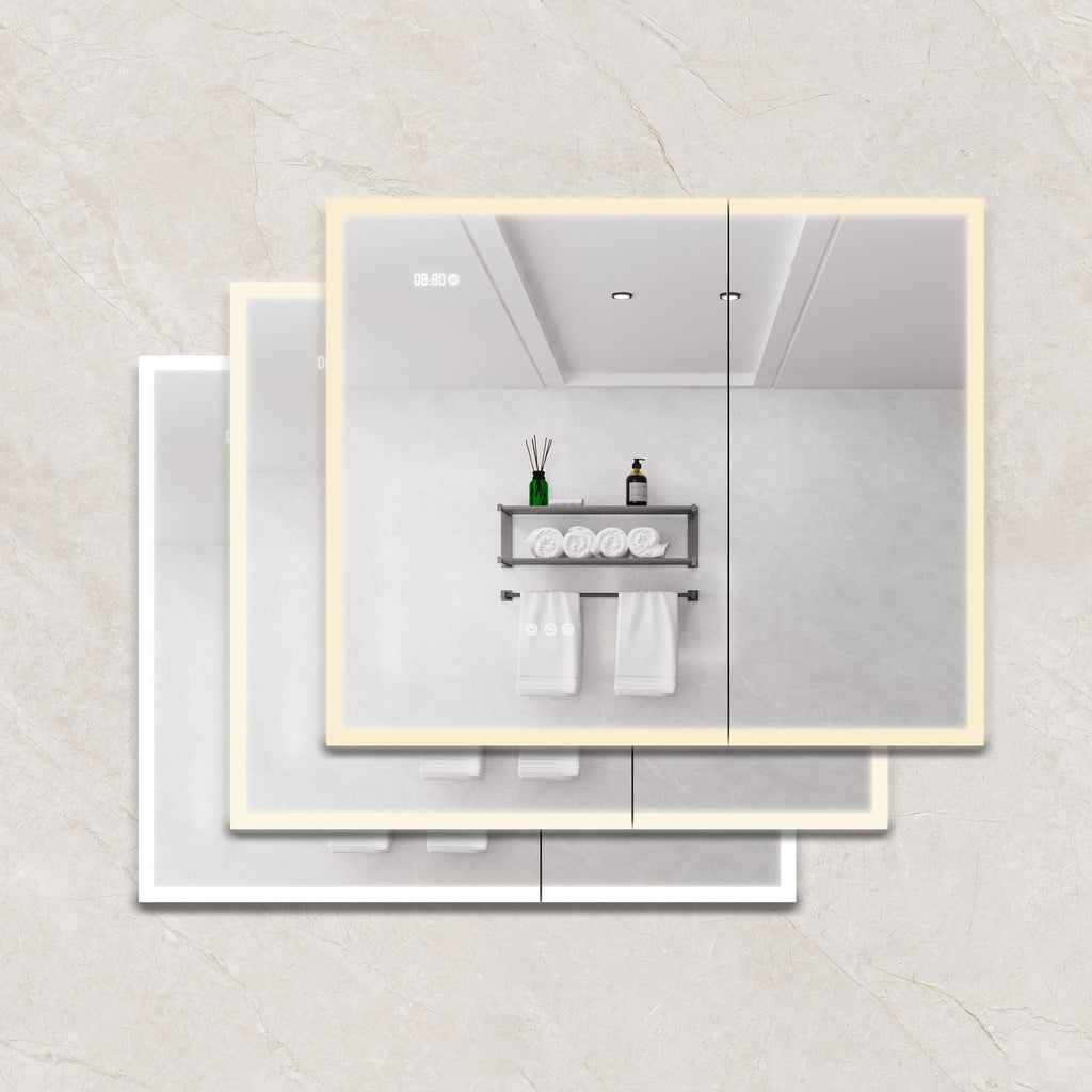 LED Medicine Cabinet With Defogger and Digital Display - Pearl Silver