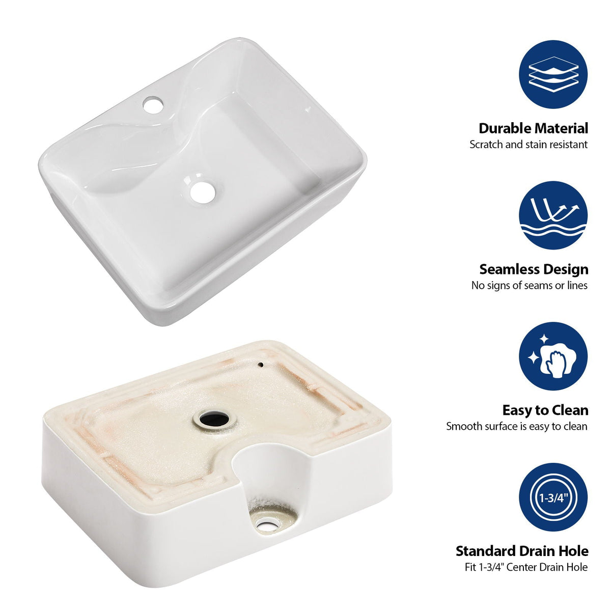 Rectangular Vessel Sink with Faucet & Drain - White/Black