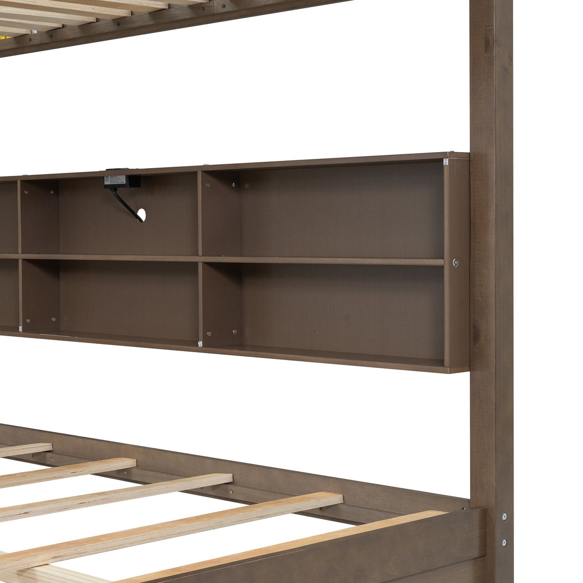 Queen Bunk Bed with Storage Cabinets and USB Ports - Dark Brown or White