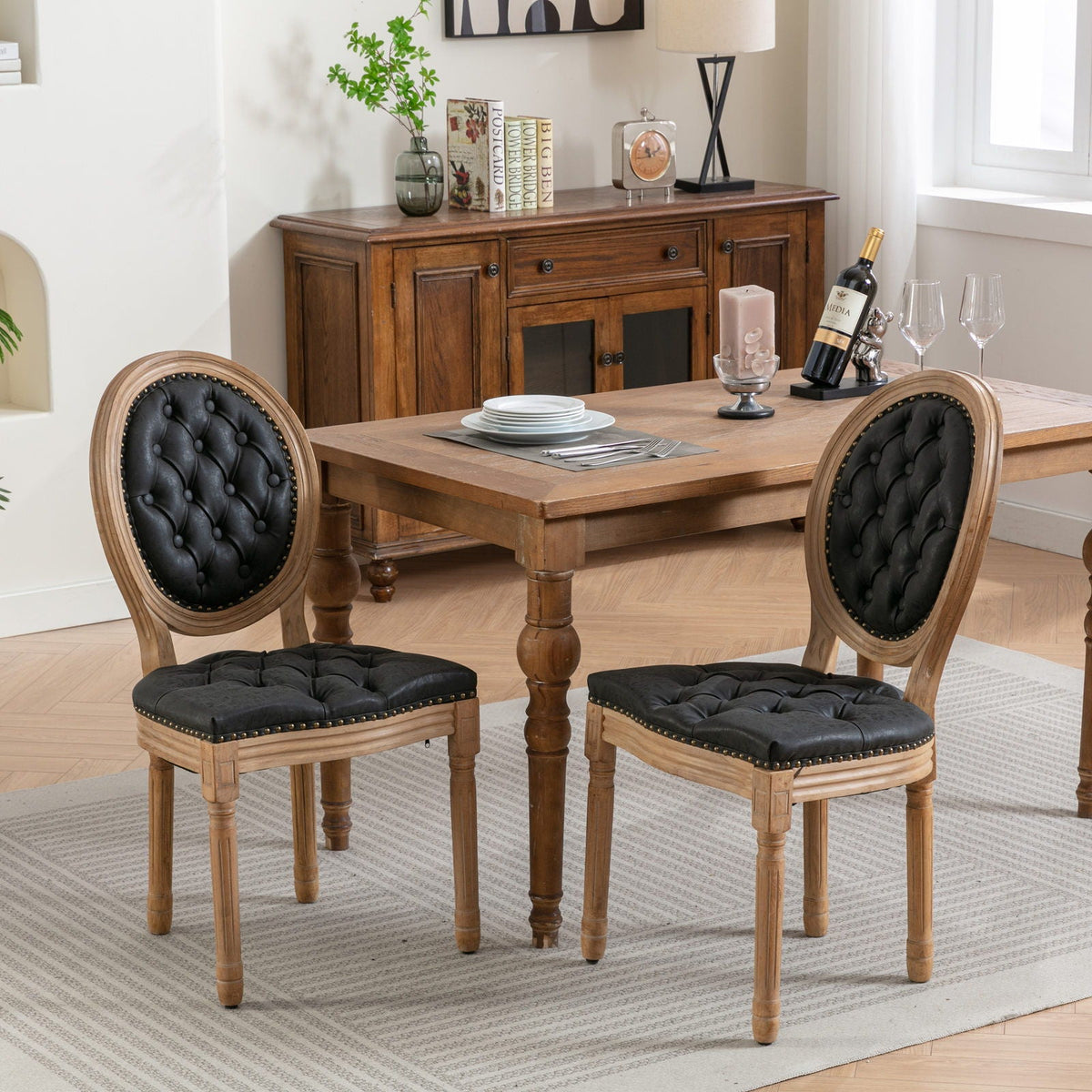 French Style Solid Wood Dining Chair with Nailhead Trim - Multiple Colors