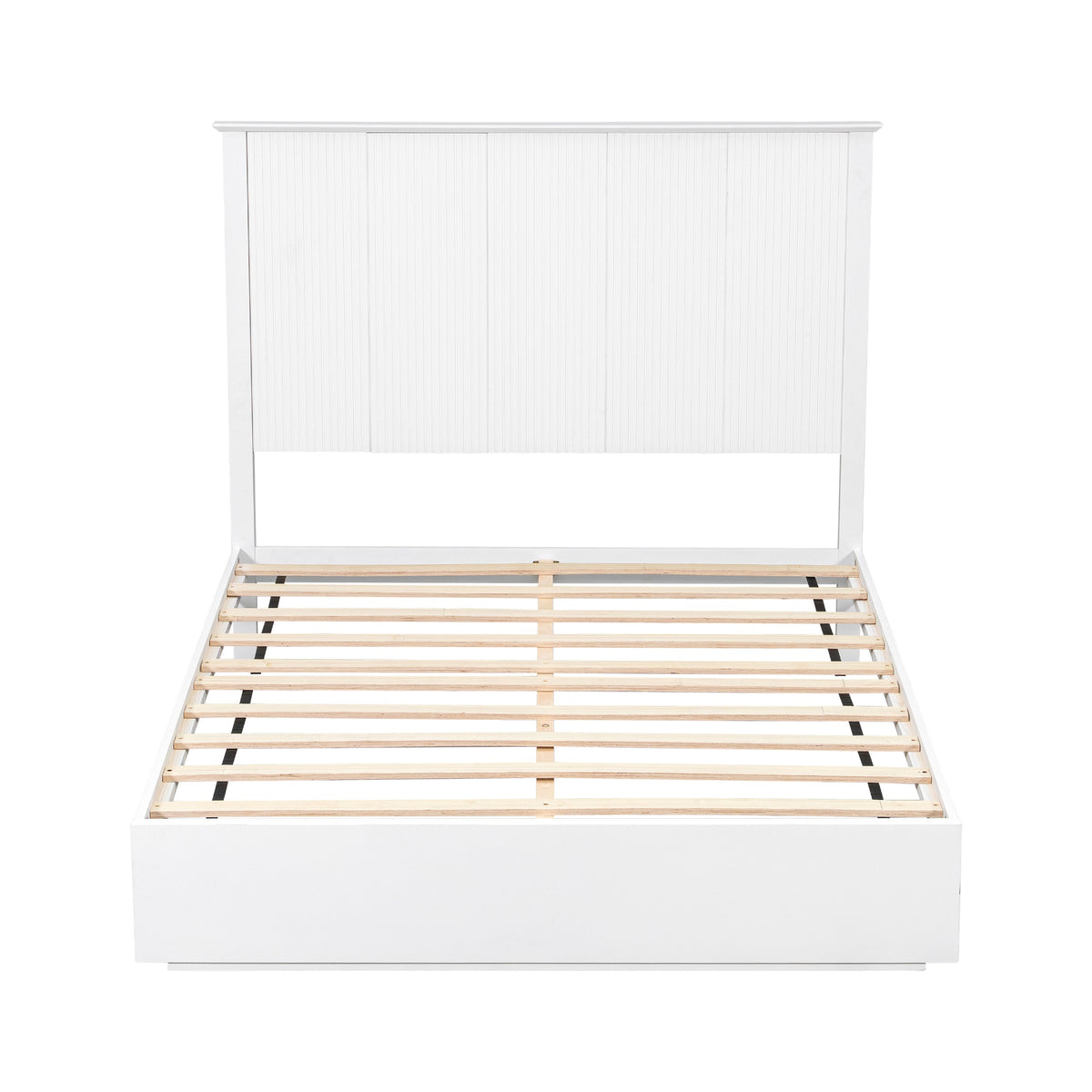 Queen Size Bed Frame with Vertical Slat Headboard - White