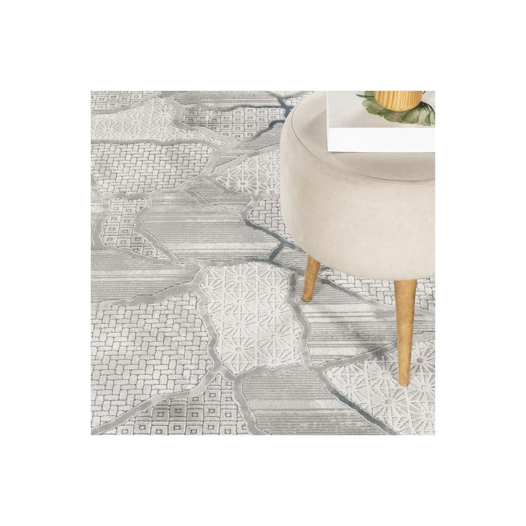 Geometric Area Rug with 3D Effect - Gray