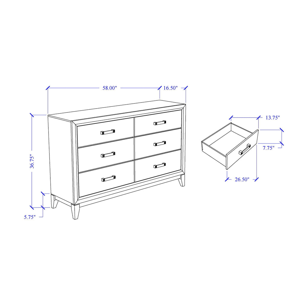 Mirage Dresser with Six Spacious Drawers - Dark Gray or White