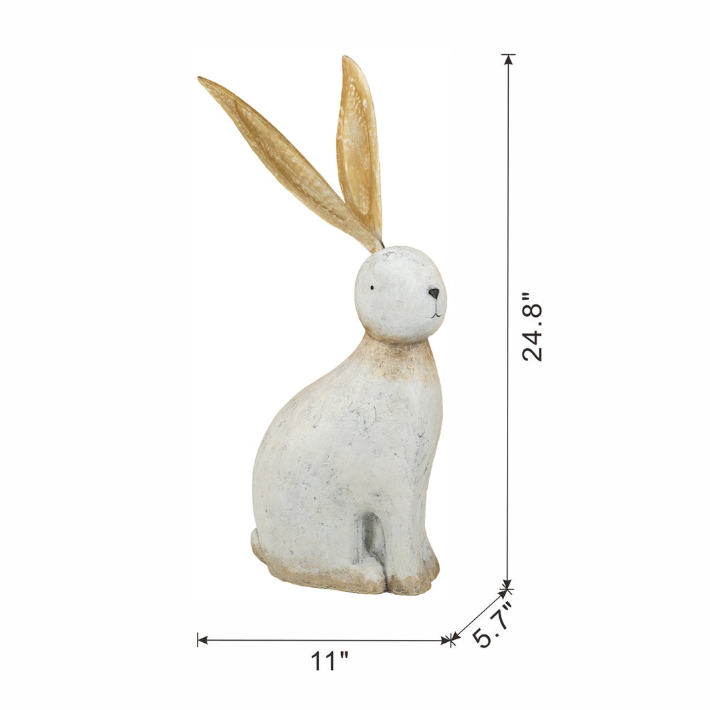 White Magnesium Rabbit Figurine with Gold Iron Ears – 24.8" High