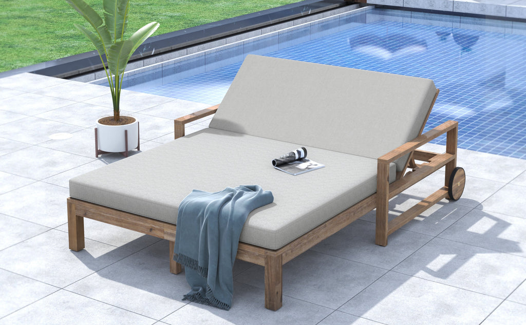 TREXM Farmhouse Wooden Outdoor Sunbed for 2 People