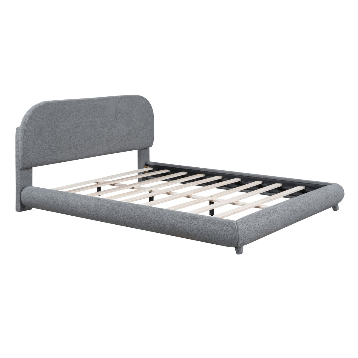 Upholstered Platform Bed with Curve-Shaped Frame - Teddy Fleece - Beige or Dark Gray