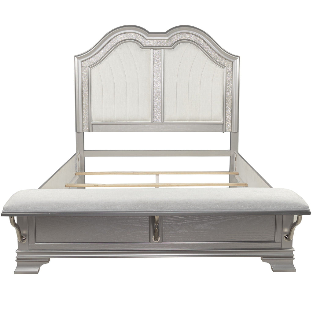 Pearl Silver 3 Piece Bedroom Set with LED Headboard and Footboard Bench