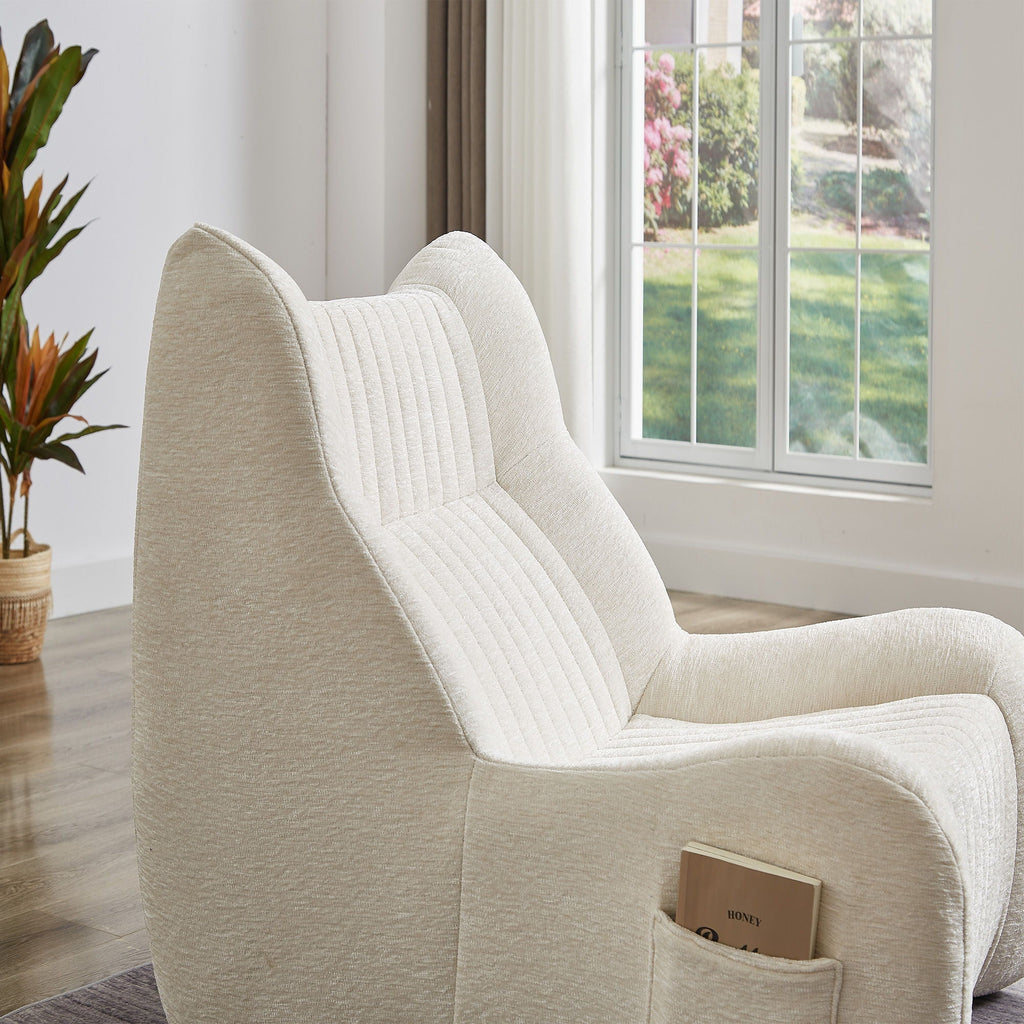 White Bean Bag Chair for Adults with Memory Foam - Chenille Fabric
