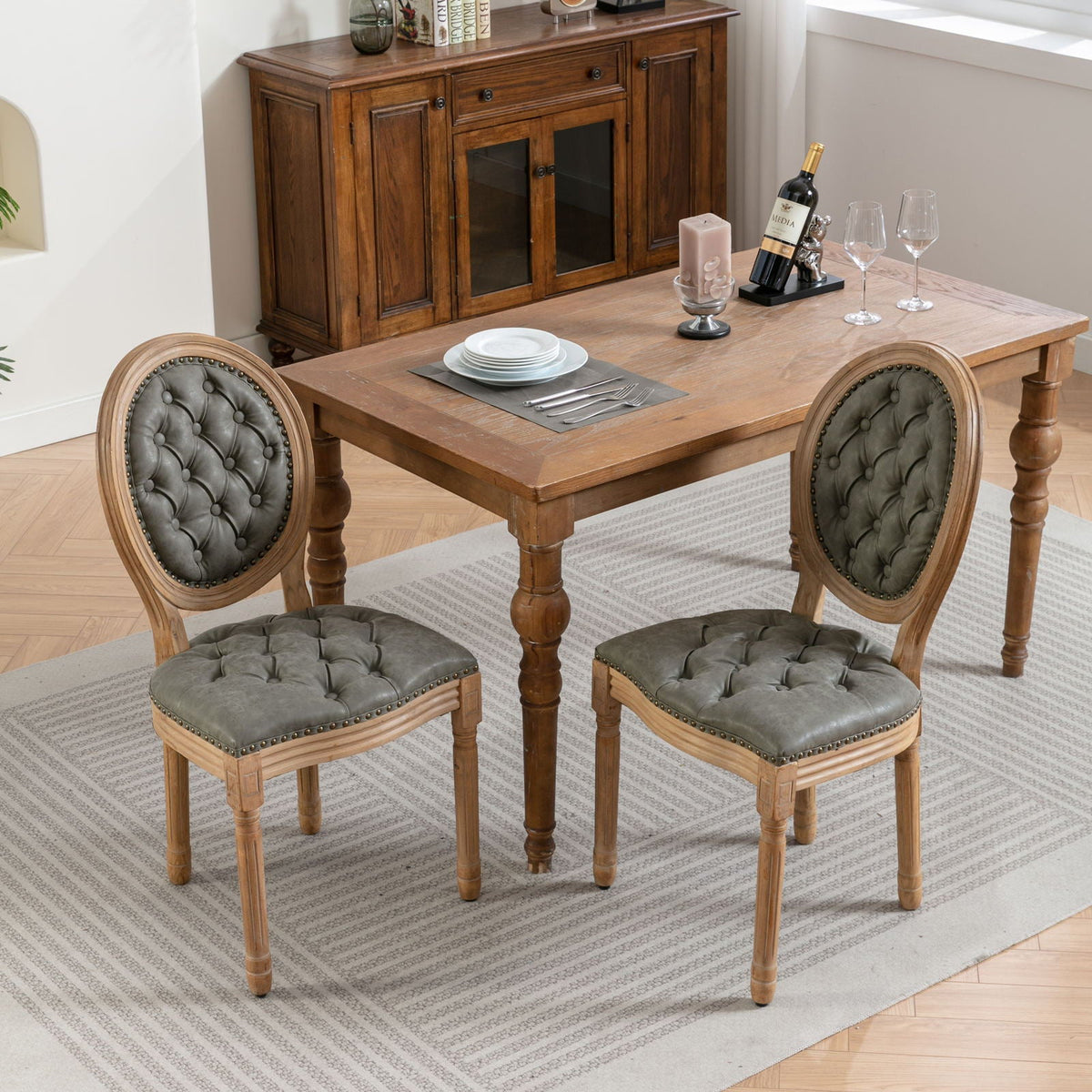 French Style Solid Wood Dining Chair with Nailhead Trim - Multiple Colors