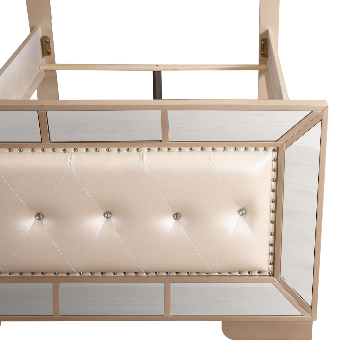 Contemporary Panel Bed with Mirrored Accents - Beige or Pearl Silver