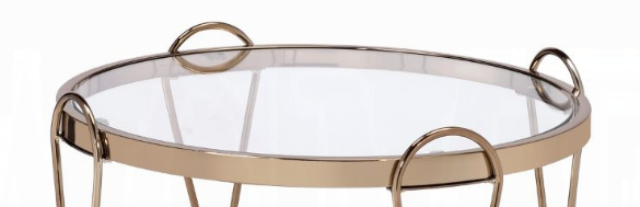 Mirrored End Table with Drum Design - Champagne Finish